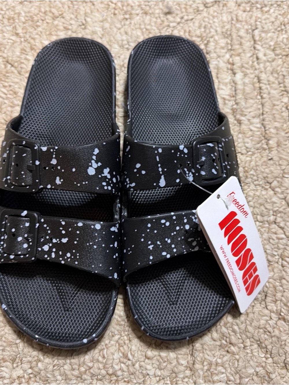 Freedom Moses Black Splatter Double-Buckle Slide Sandals - Women